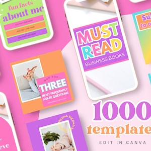 1000 Colorful Instagram Posts - Canva Social Media Templates - Instagram Templates for Business - Story Templates - Carousels - GG08
