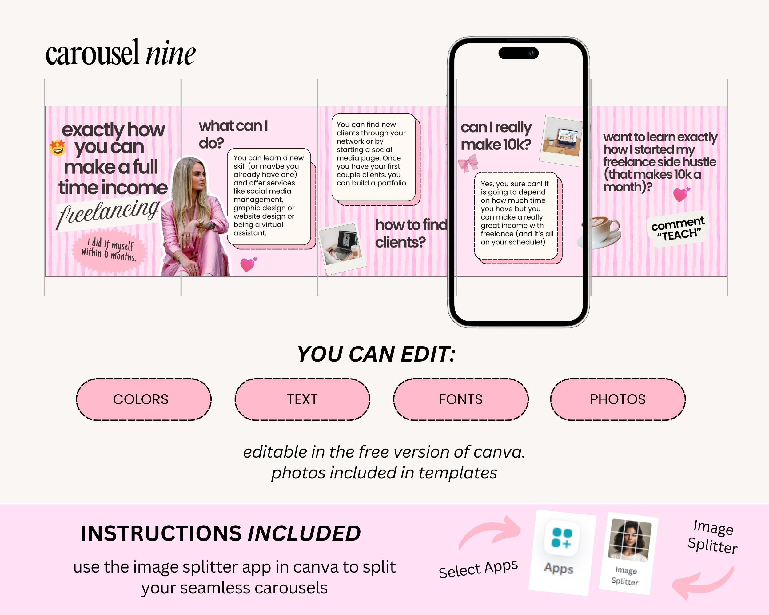 Canva Carousel Templates: Pink Pastel Social Media Posts (digital ...