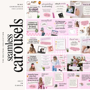 Carousel Templates - Social Media Manager Templates - Seamless Carousels  - Storytelling Carousels  - Content Creator - Pink Pastel