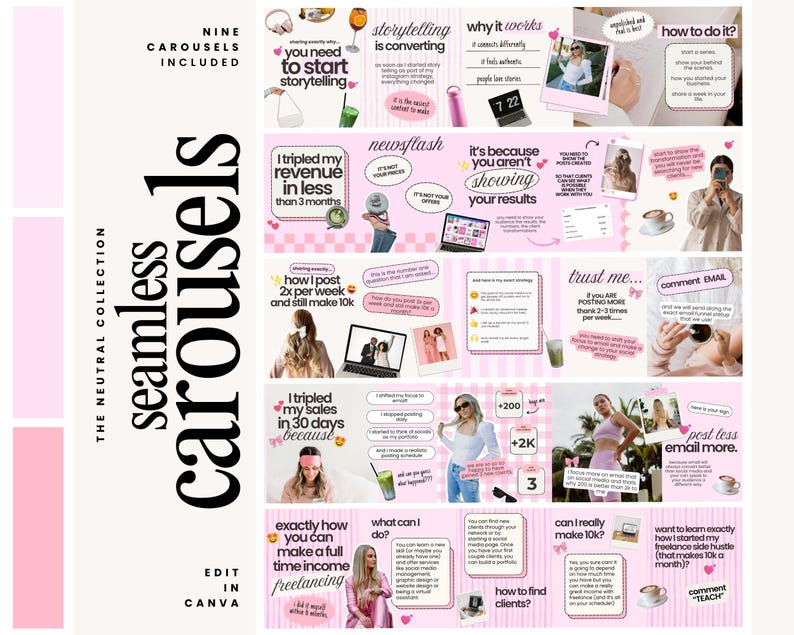 Canva Carousel Templates: Pink Pastel Social Media Posts (digital ...
