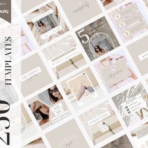 250 Neutral Instagram Post Templates - Engagement Booster - Business - Coach - Quotes - Canva - Beige - Fashion - Social Media - Beauty