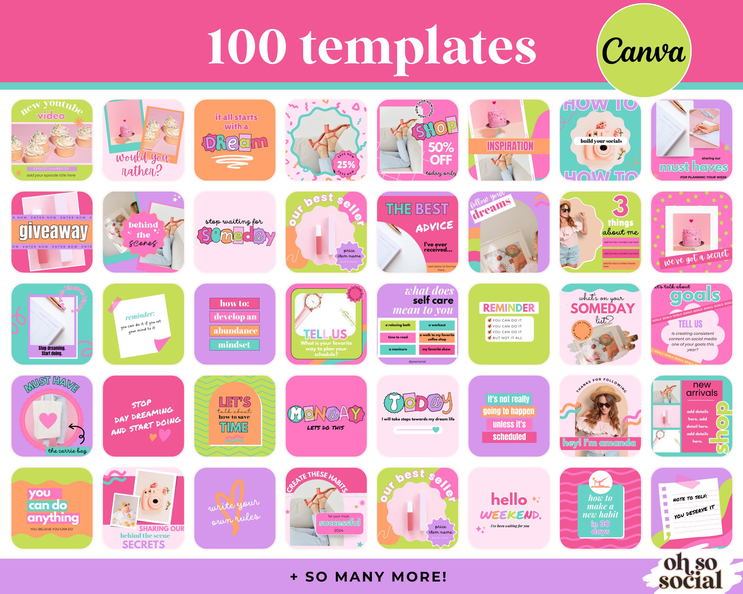 Colorful Instagram Post Templates: Canva Social Media (LR01) - Etsy