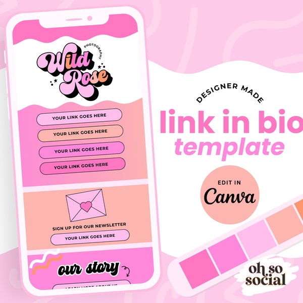 Colorful Link In Bio Template - Link in Bio Website - Canva Link in Bio - Retro Instagram Links Page - Social Link In Bio -  WR01