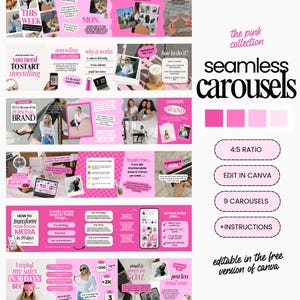 Canva Carousels - Social Media Manager Templates - Seamless Carousels  - Coach Templates  - Content Creator - Pink Social Media - UGC