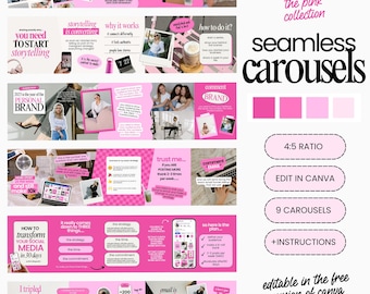 Canva Carousels - Social Media Manager Templates - Seamless Carousels  - Coach Templates  - Content Creator - Pink Social Media - UGC