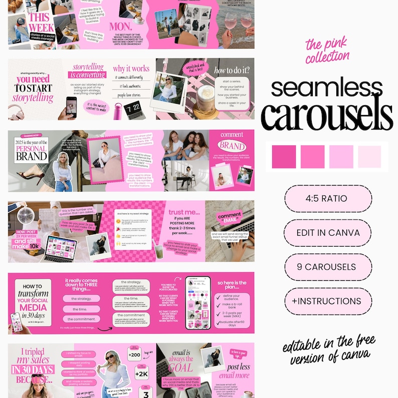 Canva Carousel Templates: Pink Social Media Posts for Coaches - Etsy