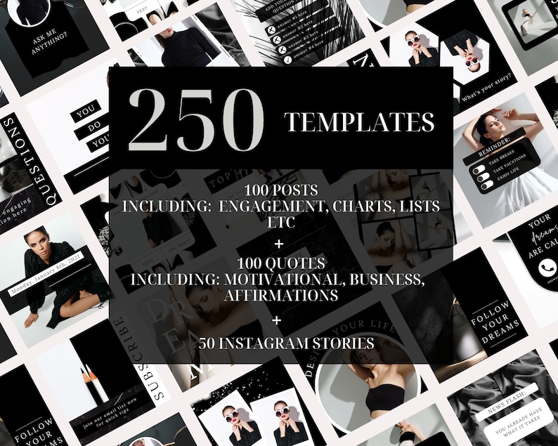 250 Black and White Instagram Post Templates Engagement Etsy