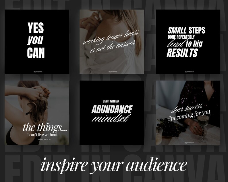 Canva Instagram Templates: Black and White Social Media (100 Templates ...