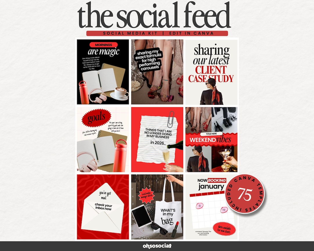 Red Social Media Manager Templates: Bold Instagram Posts, Carousel ...