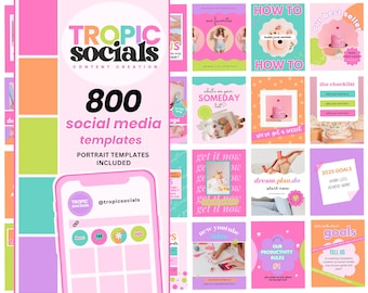 800 Bright Instagram Post Templates: Colorful Social Media (Digital Download)