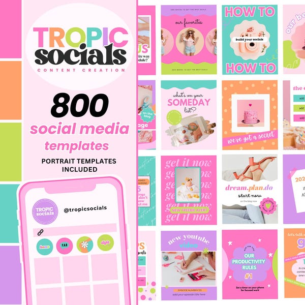 800 modelos de postagens brilhantes para Instagram: mídias sociais coloridas (download digital)