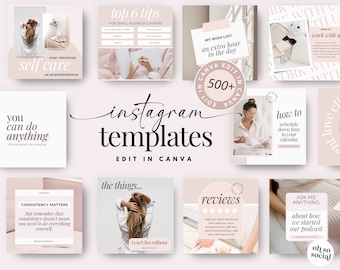 500 Pink Instagram Post Templates - Rose Gold Instagram Templates - Jewelry Instagram Post  - Stories - Canva - Social Media Templates