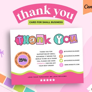Colorful Thank You Template, Canva Thank you Card Template, Thank You Insert, Gift Coupon, Canva Gift Card, Printable,  LR01