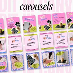 Puede incluir: Un collage de 16 gr&aacute;ficos de historias de Instagram rosas y verdes con consejos para hacer crecer un negocio. Los gr&aacute;ficos presentan texto como "Deja de hacer esto si quieres crecer", "No cobrar lo suficiente", "Demasiada investigaci&oacute;n", "Intentar hacerlo todo", "Podemos ayudar", "Haz esto que funciona", "Paso 1", "Paso 2", "Paso 3", "Paso 4", "O contrata a alguien", "Resumen de julio", "Amanda se uni&oacute; a nuestro equipo como creadora de contenido", "Encontramos una nueva bebida favorita", "Hicimos nuestra primera sesi&oacute;n de fotos de empresa", "Conseguimos un nuevo cliente", "Empieza a cobrar por tu negocio", "Los clientes, la diversi&oacute;n y todo lo que aprendimos en el camino".