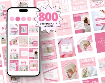 800 Pink Instagram Templates: Business & Coach Posts (Canva)