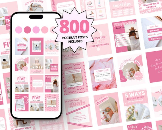 800 Pink Instagram Templates: Business & Coach Posts (Canva)