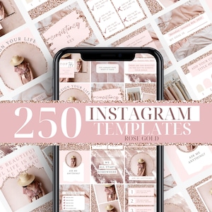 250 Rose Gold Engagement Instagram Post Templates - Coach Instagram - Blush Pink Instagram - Quotes - Canva - Blogger - Social Media
