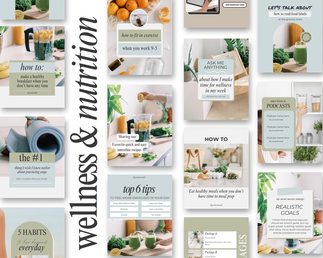 Wellness Instagram Templates: Nutrition & Health Coach Social Media - Etsy
