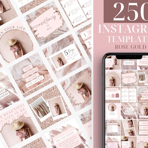250 Rose Gold Engagement Instagram Post Templates - Coach Instagram - Blush Pink Instagram - Quotes - Canva - Blogger - Social Media