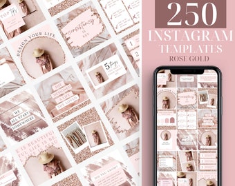 250 Rose Gold Engagement Instagram Post Templates - Coach Instagram - Blush Pink Instagram - Quotes - Canva - Blogger - Social Media