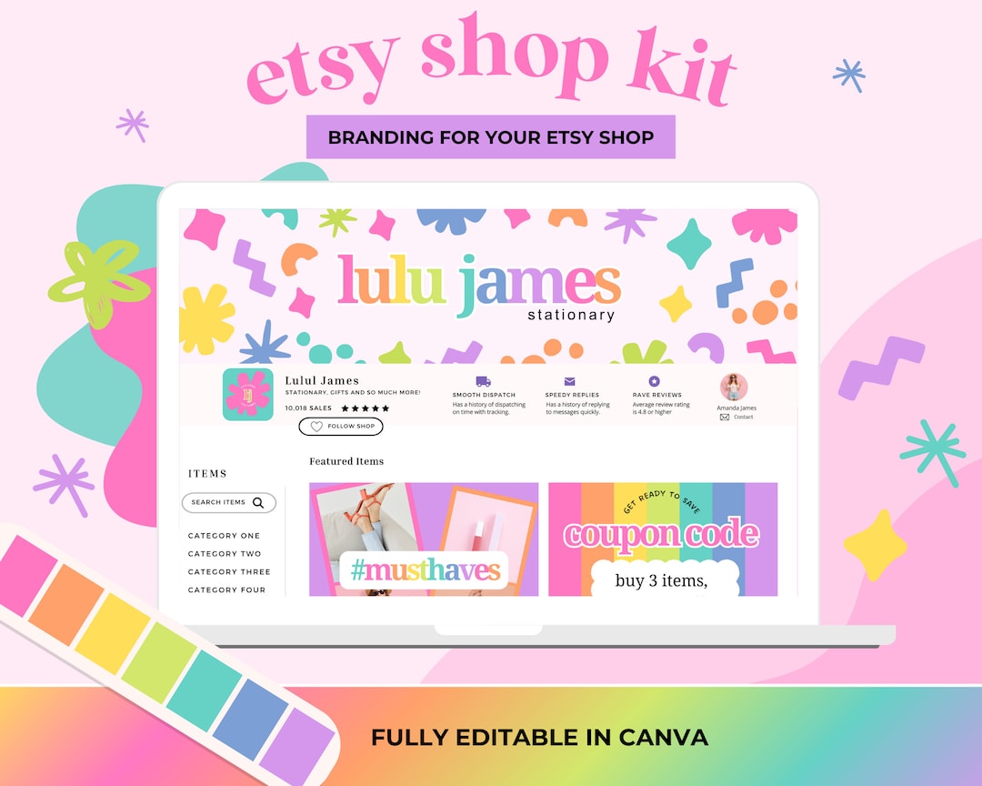 Color Kit Banner Etsy Shop Branding Kit: Colorful Banner & Listing Templates (canva) - Etsy