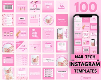 Mallar för Instagram-inlägg för Nail Tech: Innehåll för sociala medier (digital nedladdning)