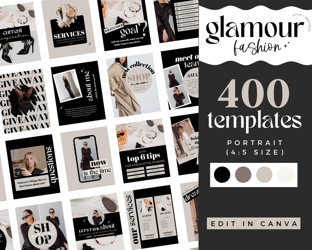 400 Fashion Instagram Templates: Black & White Canva Designs - Etsy