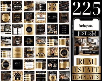 Luxury Gold Real Estate Instagram Templates - Real Estate Social Media Posts - Realtor Social Media - Real Estate Marketing