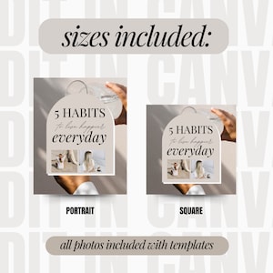 May include: Two social media post templates with a beige background and the text "5 HABITS to live happier everyday". The templates are shown in portrait and square formats.