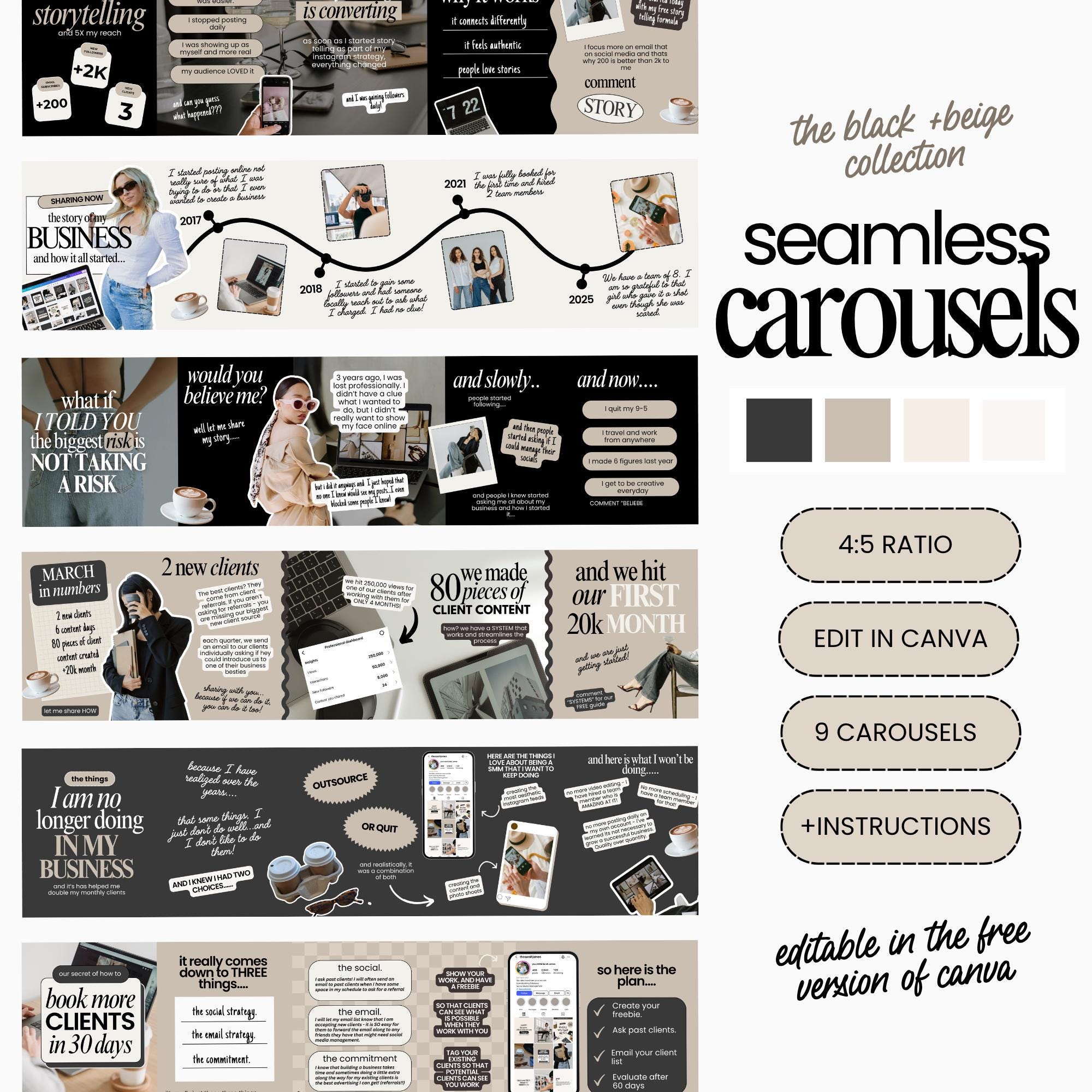 Canva Carousel Templates: Social Media Marketing, Coach Content (9 ...