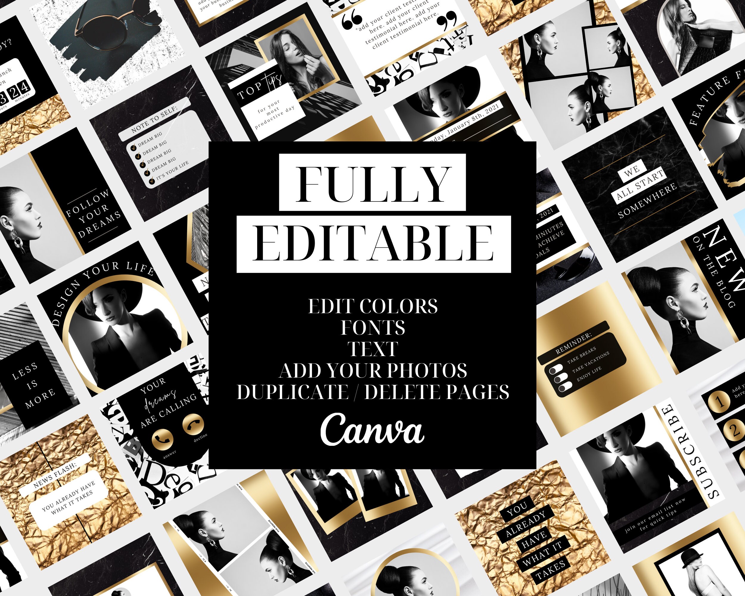Black and Gold Instagram Post Templates: Canva Editable (digital ...