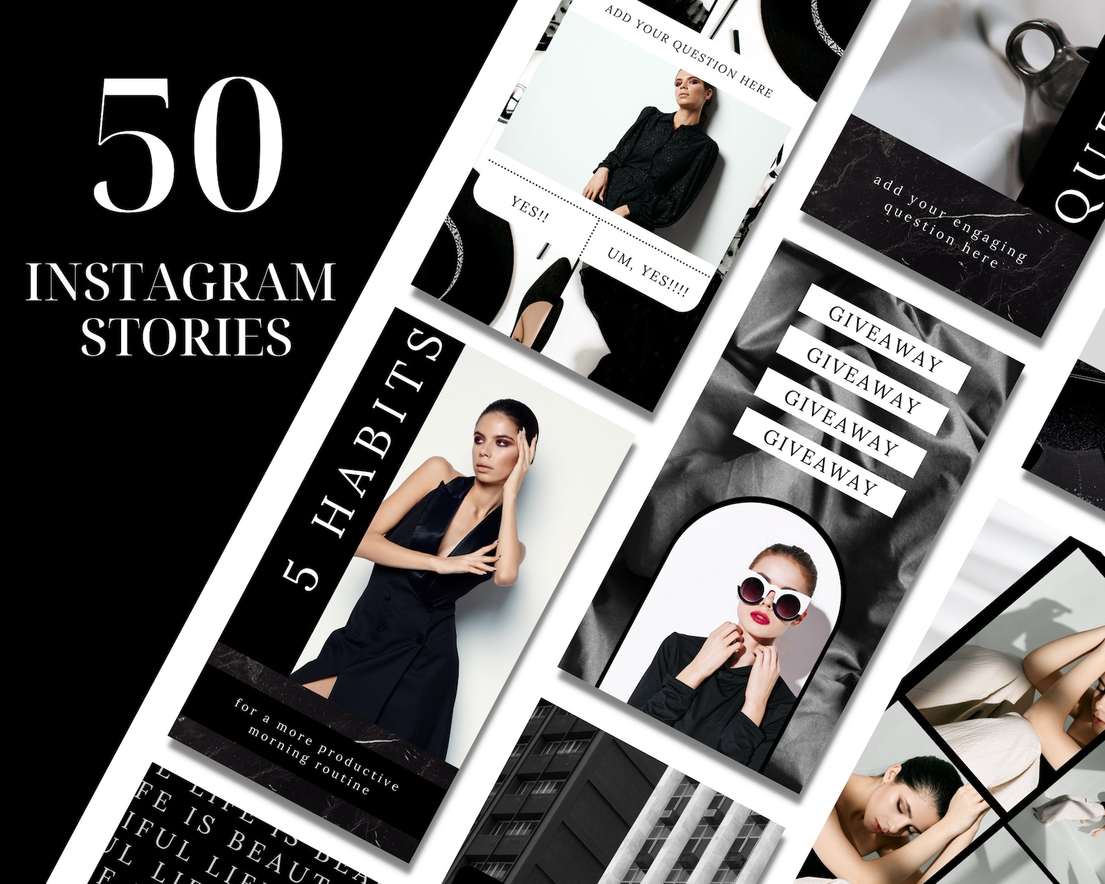 250 Black and White Instagram Post Templates Engagement - Etsy