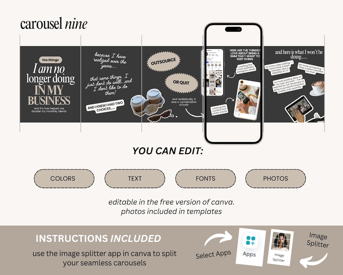 Canva Carousel Templates: Social Media Marketing, Coach Content (9 ...