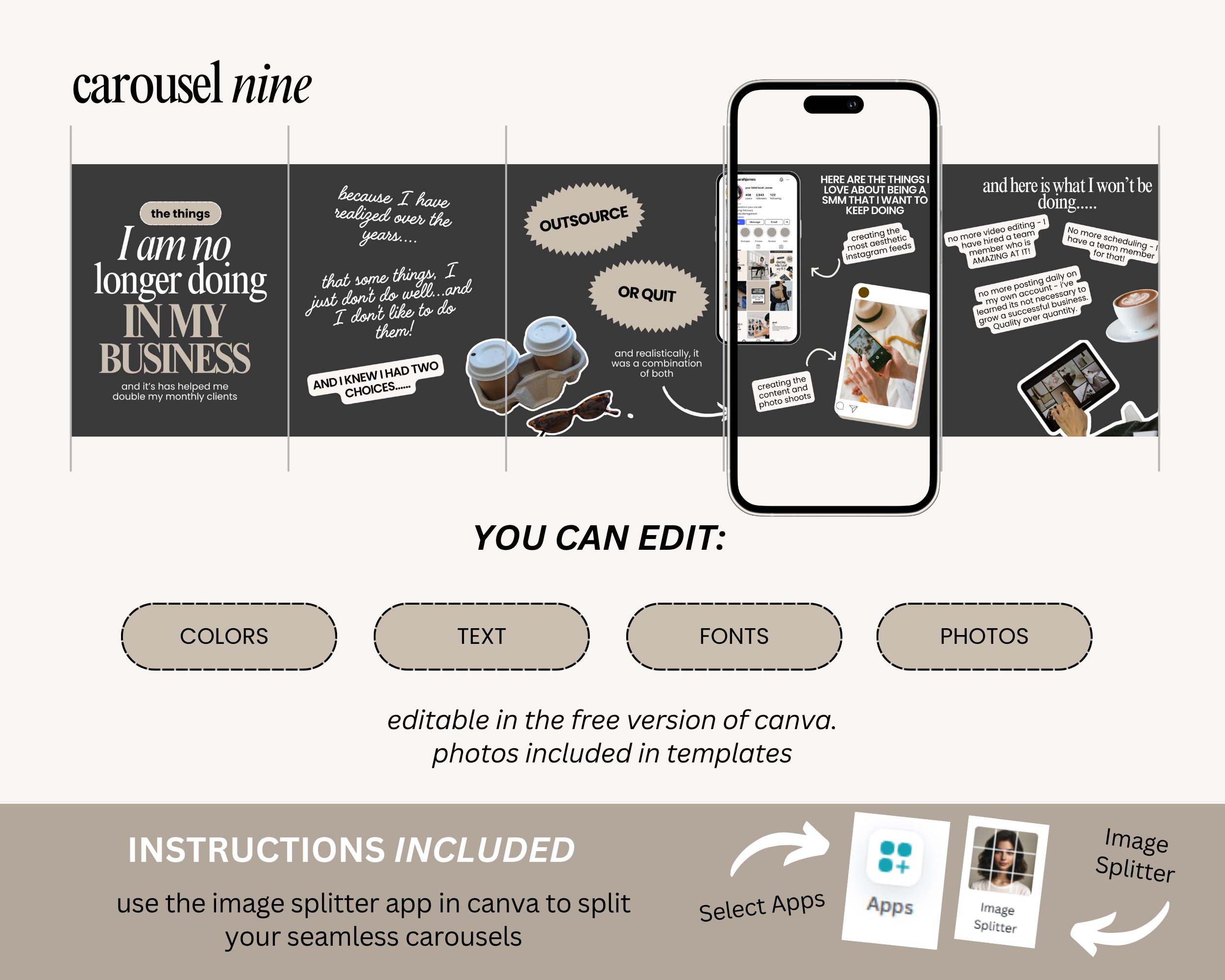 Canva Carousel Templates: Social Media Marketing, Coach Content (9 ...