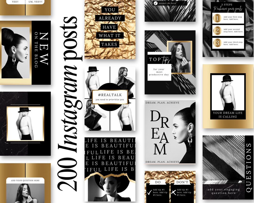 200 Black and Gold Instagram Post Templates - Engagement - Blogger ...