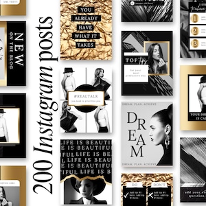 200 Schwarz Gold Instagram Post Vorlagen - Engagement - Blogger - Business - Instagram Zitate - Canva Vorlagen - Mode Instagram