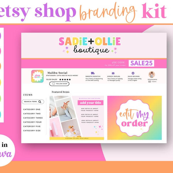 Colorful Etsy Shop Kit - Etsy Shop Branding Kit - Pink Etsy Banner - Etsy Shop Bundle - Etsy Shop Template - Etsy Planner - GG08