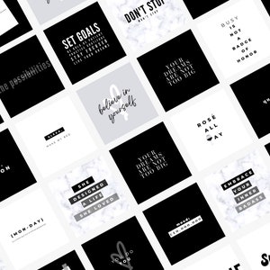 Pu&ograve; includere: Una collezione di carte con citazioni ispiratrici in bianco e nero con sfondi in marmo e grigi. Le citazioni includono "Set Goals", "Believe in Yourself", "Your Dreams Are Not Too Big", "Rose All Day", "Embrace Your Inner Badass", "Don't Stop", "Busy Is Not A Badge Of Honor", "Queen", "Alexa Make My Bed", "Vision", "Mood: CEO,000,000", "Smile", "She Designed A Life She Loved", "(Mon-Day)" e "The Possibilities".