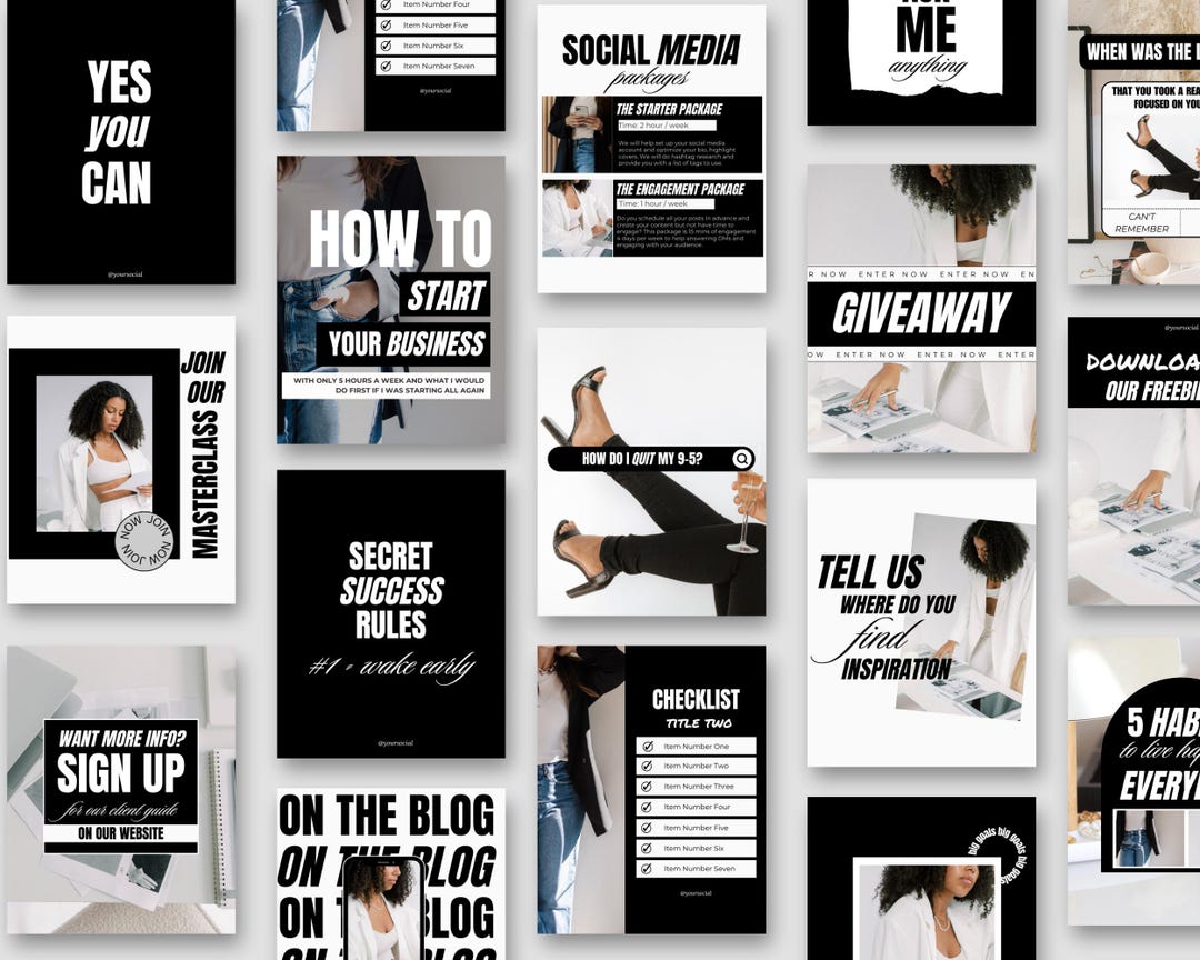 Minimalist Instagram Post Templates: Black and White Canva Designs - Etsy