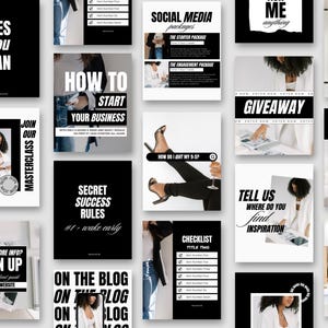 Plantillas para publicaciones de Instagram con retratos en blanco y negro: compromiso, curso, blogger, negocios, coach, citas, Canva y minimalista