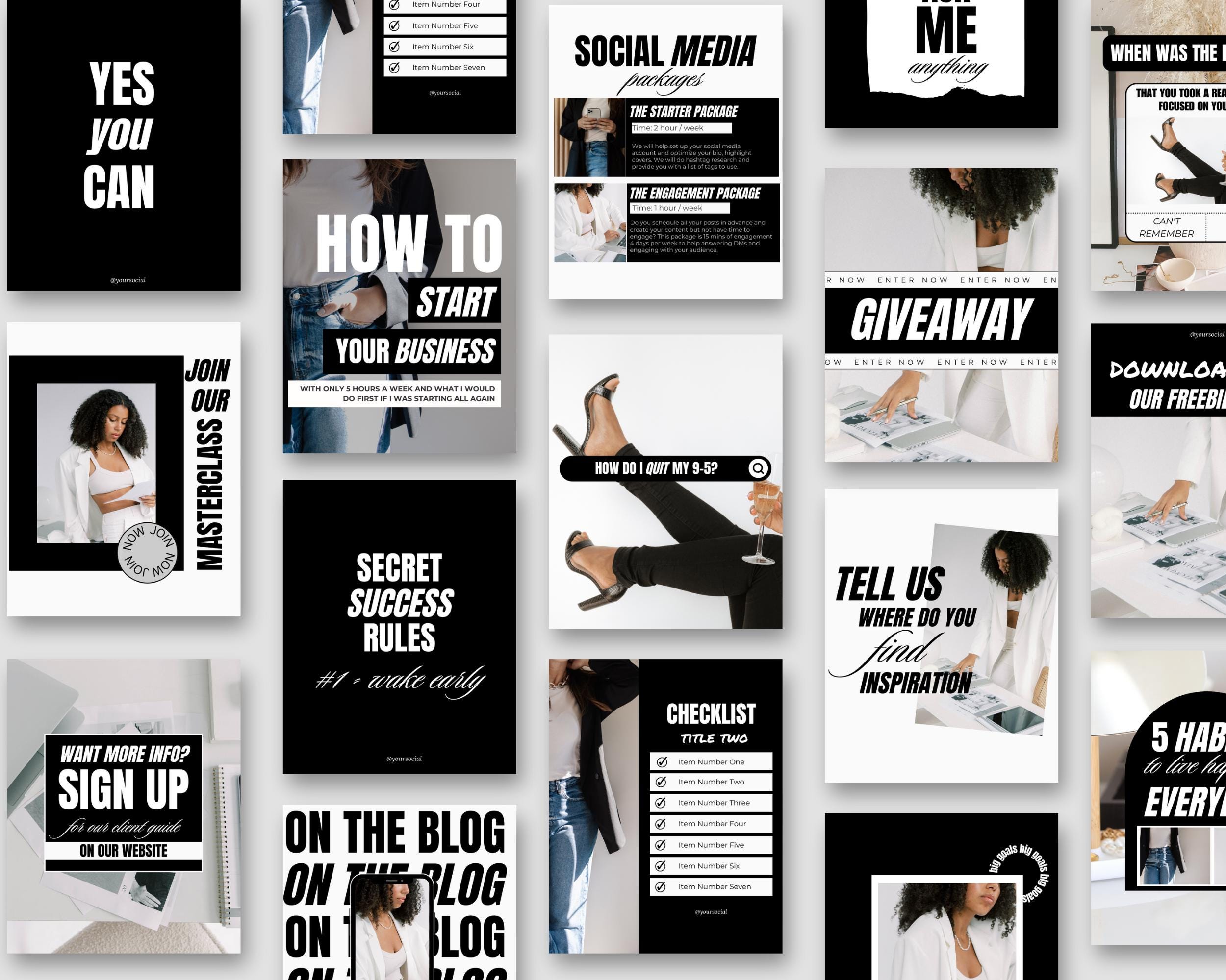 Minimalist Instagram Post Templates: Black and White Canva Designs - Etsy