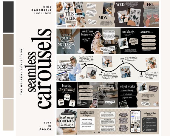 Carousel Templates - Social Media Manager Templates - Seamless Carousels  - Portrait Instagram Posts  - Bold Instagram - Beige Social Media