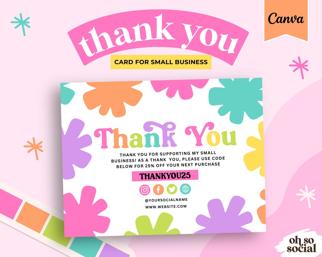 Colorful Thank You Template, Canva Thank You Card Template, Thank You ...