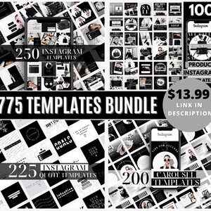 Pu&ograve; includere: Un collage di 775 modelli Instagram in bianco e nero per i social media. I modelli sono divisi in tre categorie: 250 modelli Instagram, 225 modelli di citazioni Instagram e 200 modelli di carosello. Il prezzo &egrave; di 13,99 &euro; e il link &egrave; nella descrizione.