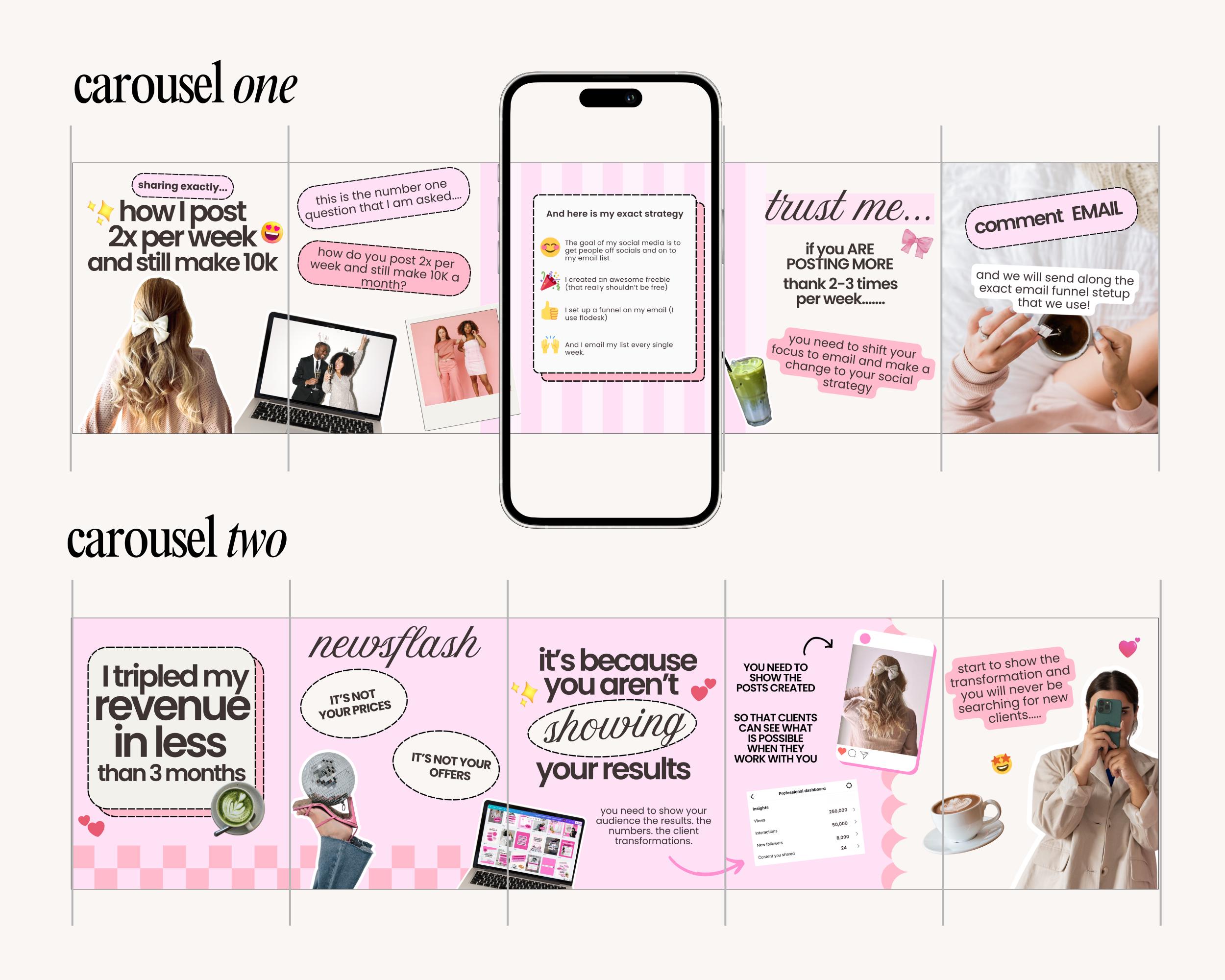 Canva Carousel Templates: Pink Pastel Social Media Posts (digital ...