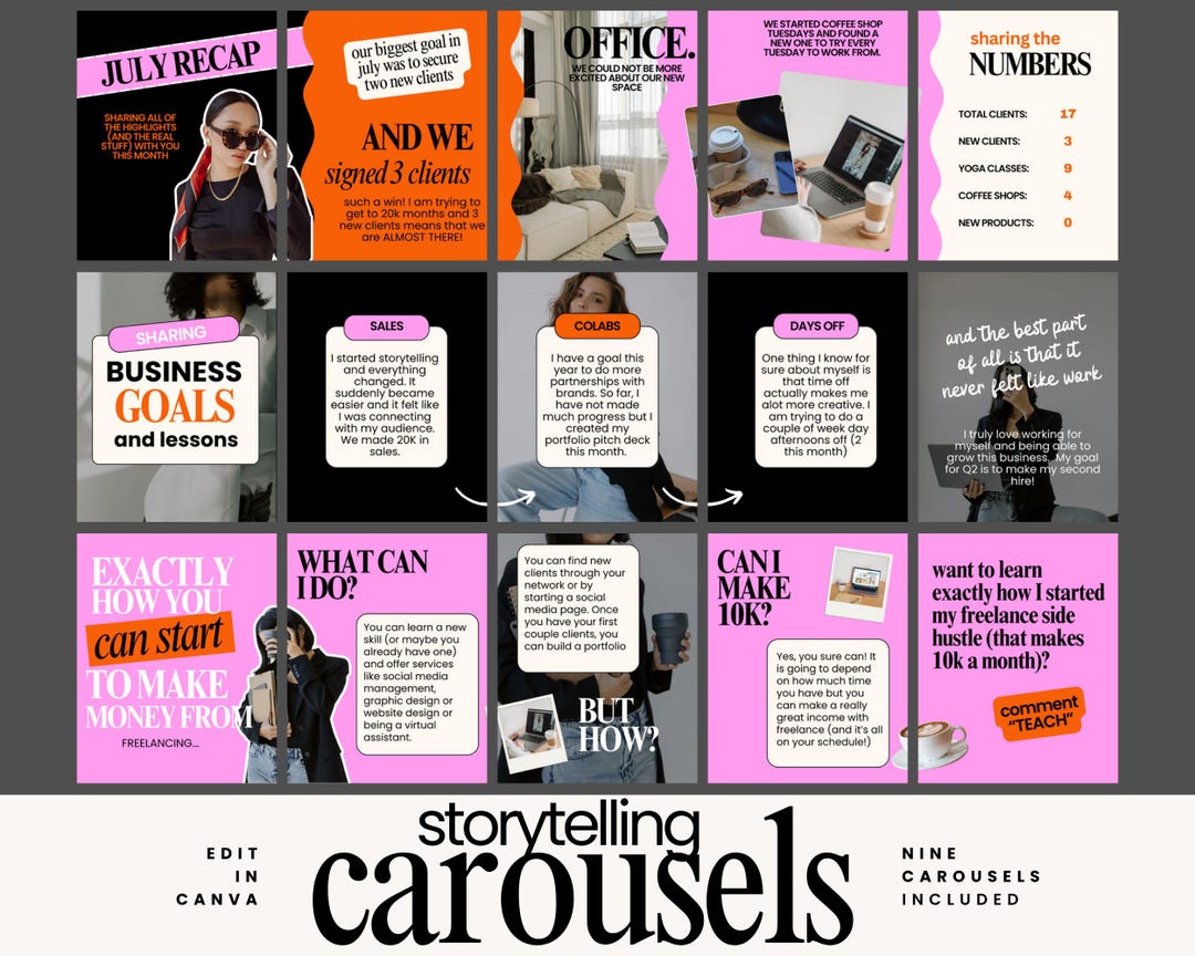 Canva Carousel Templates: Social Media Instagram Posts (9 Seamless ...