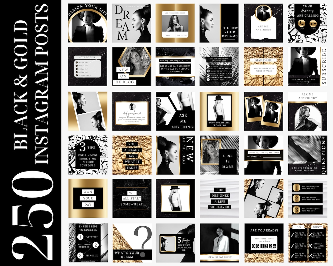 Black and Gold Instagram Post Templates: Canva Editable (digital ...