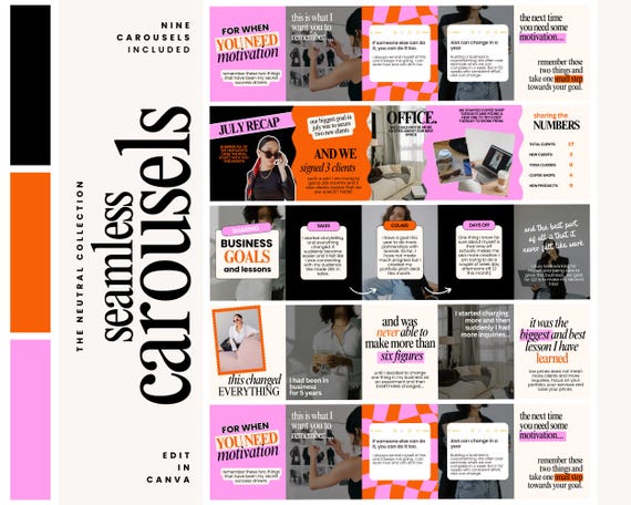 Storytelling Carousel Templates - Social Media Manager - Seamless Carousels  - Portrait Instagram Posts  - Bold Instagram - Content Creator