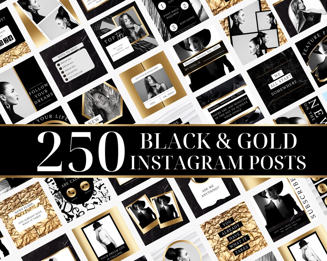 Black and Gold Instagram Post Templates: Canva Editable (digital ...