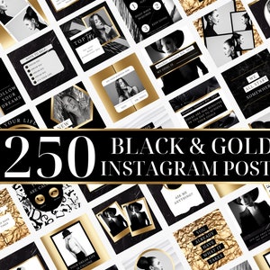 250 Schwarz und Gold Instagram Post Vorlagen - Engagement - Blogger - Business - Instagram Zitate - Canva Templates - Fashion Instagram